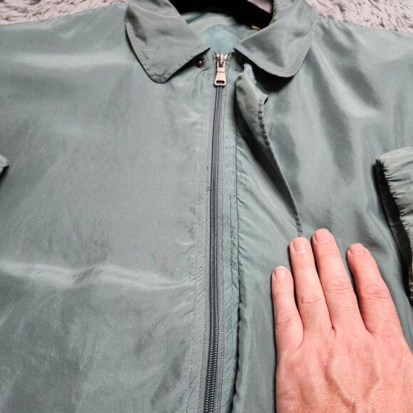 Bobby Chan Green‎ Jacket Mens Size XL 100% Silk Full Zip Pocket Lightweight Coat - Picture 4 of 10